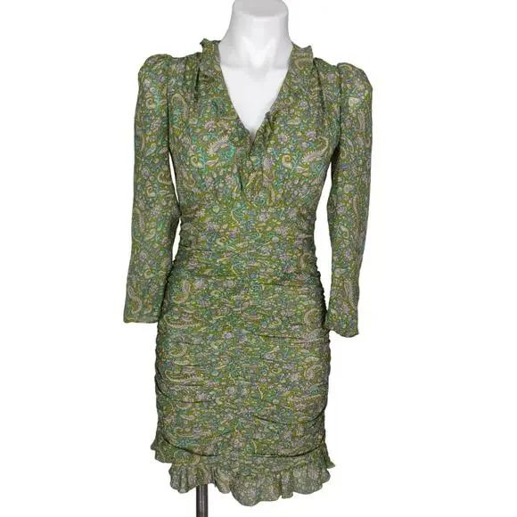 VERONICA BEARD Shala Ruched Paisley Ruffle Dress Size 4 - Picture 2 of 16